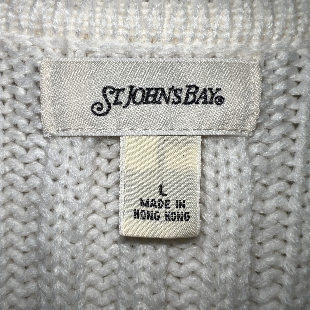 St Johns Bay Sweater Large White Cable Knit - See Images/Desc for Imperfections - Picture 4 of 7